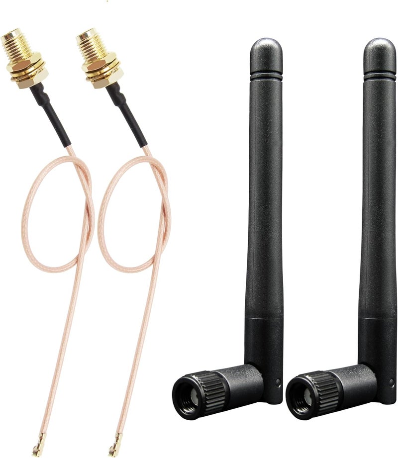 Rydocyee WiFi Bluetooth Antenna 2 Pack & Pigtail 2 Pack, 5Ghz 2.4Ghz WiFi Card Antenna 3dBi, 8-Inch RP SMA-Female to IPEX1/UFL Cable, for Mini PCIe Network Cards and Routers - Image 1